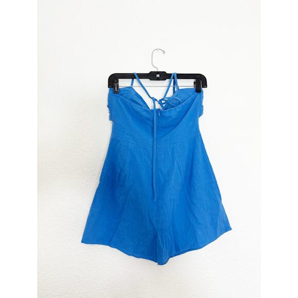 NWT SNDYS X Revolve Boat Linen Romper Size Medium Blue Cut Out Lightweight - Picture 10 of 11